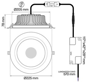 Faro da incasso 42W,Foro Ø205mm Bianco Variabile con driver Philips Colore Bianco Variabile CCT