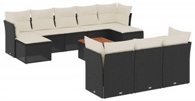 Set divani da giardino 11 pz con cuscini in polyrattan nero