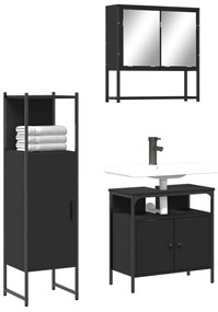Set Mobili Da Bagno 3 Pz Nero İn Legno Multistrato /