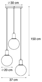 Lampada a sospensione di design nera con vetro arcobaleno rotonda a 3 luci - Mallon