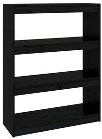 Libreria/divisorio nero 80x30x103,5cm in legno massello di pino