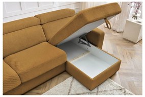 Divano angolare color senape allungabile (con composizione variabile) con rivestimento in velluto a coste Monaco – Bobochic Paris