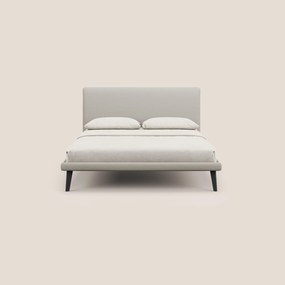 Noel letto minimal scandinavo con piedi in mogano e tessuto fiammato impermeabile T19 panna