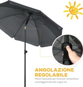 Ombrellone da Giardino Ø180x209 cm in Poliestere e Acciaio Grigio...