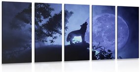 Quadri 5 pezzi – Lupo alla luna piena