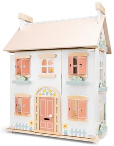 Casa delle bambole in legno con arredamento