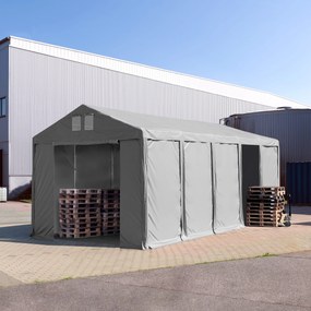 TOOLPORT 4x10m tenda capannone, altezza 3,0m porta a cerniera, PVC 850, grigio, con statica (sottofondo in terra) - (93779)