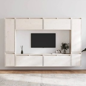 Mobili Tv 8 Pz Bianchi İn Legno Massello Di Pino /