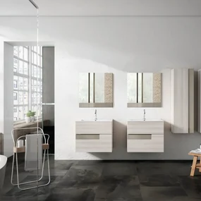 Mobile da bagno sotto lavabo VISOBATH Vision betulla e tortora laminato opaco L 60 x H 55 x P 45 cm 2 cassetti, lavabo non incluso