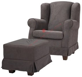 Poltrona imbottita in tessuto sfoderabile BERGERE GRIGIO con pouf