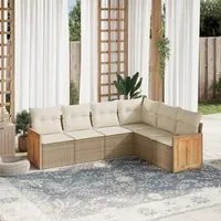 Set Divano da Giardino 6 pz con Cuscini Beige in Polyrattan 3227682