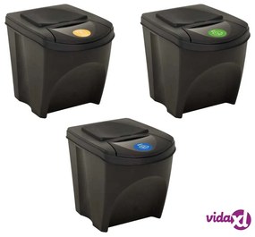 vidaXL Cestini per Rifiuti Impilabili 3 pz Antracite 75 L