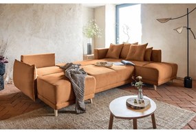 Divano letto angolare in velluto a coste color mattone (angolo destro a forma di U) Lazy Lukka - Miuform