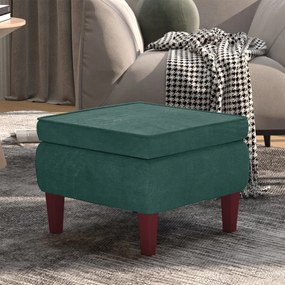 Poggiapiedi Con Gambe İn Legno Verde Scuro İn Velluto /