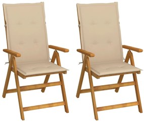 Sedie da giardino reclinabili 2 pz con cuscini massello acacia