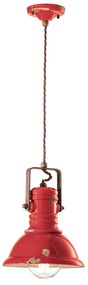 Lampadario Industrial Ferro E Ceramica Vintage Rosso 1 Luce E27 23Cm
