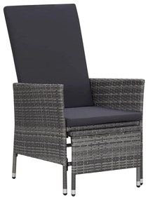 Set Divani da Giardino 3 pz con Cuscini in Polyrattan Grigio