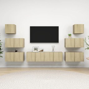 Set Di Mobili Porta Tv 8 Pz Rovere Sonoma İn Legno Multistrato /
