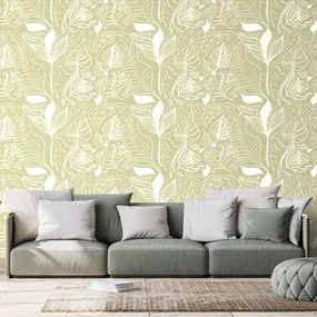 Carta da parati – Foglie magiche in versione verde