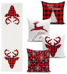 Set di 4 federe natalizie e runner da tavola in tartan natalizio - Minimalist Cushion Covers
