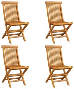 Sedie da giardino con cuscini verdi 4 pz in massello di teak