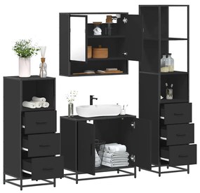 Set Mobili Da Bagno 4 Pz Nero İn Legno Multistrato /