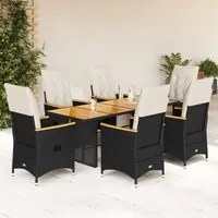 Set da Bistr da Giardino 7 pz con Cuscini Nero in Polyrattan 3276965