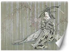 Carta Da Parati, Geisha giapponese orientale  Dimensioni 200x140, Finitura Carta da Parati Effetto Tela, Tipo di Carta da Parati Fliselina