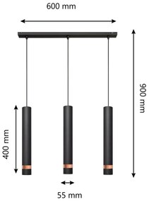 Lampadario su filo LED TUBA 3xGU10/4,8W/230V nero/rame