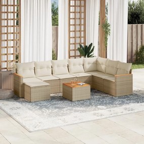 Set divano da giardino 9 pz con cuscini beige in polyrattan