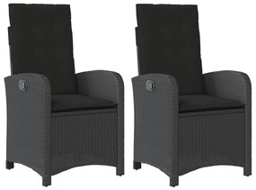 Sedie da giardino reclinabili 2 pz con cuscini nero polyrattan