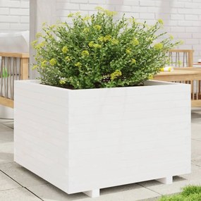 Fioriera Da Giardino Bianca 70x70x49,5cm Legno Massello Di Pino /