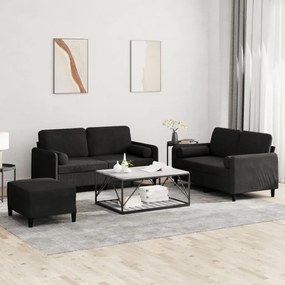 Set Di Divani 3 Pz Con Cuscini Nero İn Velluto /