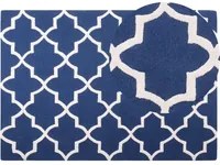 Tappeto tappetino Lana Blu 160 x 230 cm Traliccio Motivo Quadrifoglio Trapuntato a Mano Orientale Trifoglio Marocchino