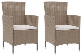 Sedie da Giardino con Cuscini 2 pz in Polyrattan Beige