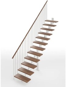Scala a rampa dritta Vida IRIS, larghezza 60 cm, struttura in acciaio bianco, gradini in legno faggio, colore noce