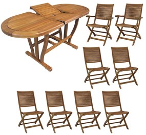 TURRIS - set tavolo in alluminio e teak cm 180/240 x 100 x 74 h con 6 sedie e 2 poltrone Mulier