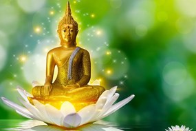 Quadro su tela – Buddha dorato su fiore di loto