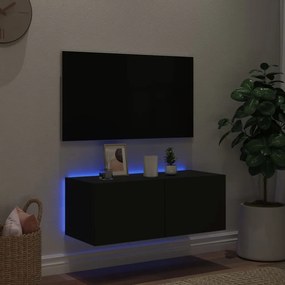 Mobile TV a Parete con Luci LED Nero 80x35x31 cm