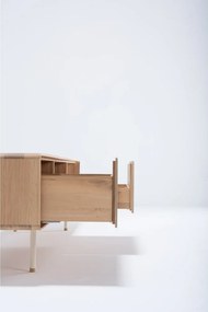 Mobile TV bianco-color legno naturale in legno di quercia 200x48 cm Fina - Gazzda