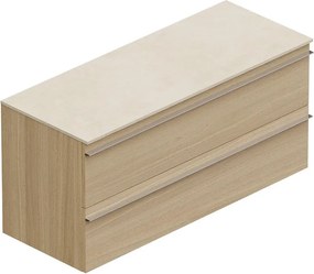 Mobile Linea L120 H55 P45 in laminato rovere natura 2 cassetti a chiusura ammortizzata e top gres bianco Creta