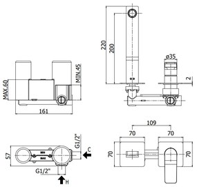 Paffoni Tilt Ti105no70 Miscelatore lavabo Incasso 2 Fori 2 Piastre bocca 20 cm Nero Opaco