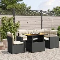 Set Divano da Giardino 6 pz con Cuscini Nero in Polyrattan 3271315