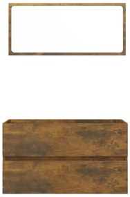 Set mobili da bagno 2 pz rovere fumo in legno multistrato