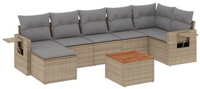 Set divano da giardino 8 pz con cuscini beige misto polyrattan