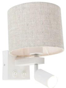 Applique da parete bianca con lampada da lettura e paralume grigio chiaro 18 cm - Brescia