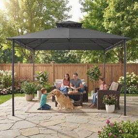 Gazebo da Giardino 300x300x285 cm con Doppio Tetto in Poliestere e Metallo Grigio Scuro...