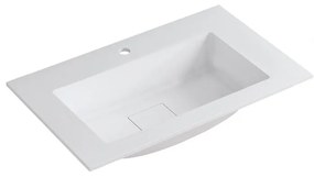Lavabo integrale rettangolare vasca centrale L 80.5 x H 15 x P 46 cm in resina bianco lucido