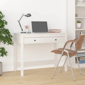Scrivania Con Cassetti Bianca 100x50x78 Cm Legno Massello Pino /
