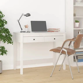 Scrivania Con Cassetti Bianca 100x50x78 Cm Legno Massello Pino /
